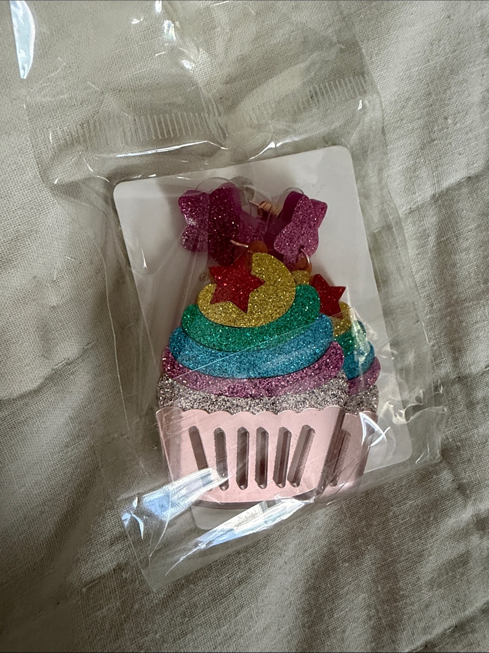 Glitter Rainbow Cupcake Party Earrings